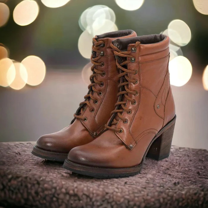Elegant Tan Lace-Up Boots For Women
